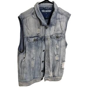 TRILLNATION MENS BLUE DENIM VEST SIZE LARGE